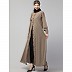 Front open Contrast embroidery abaya- Khaki